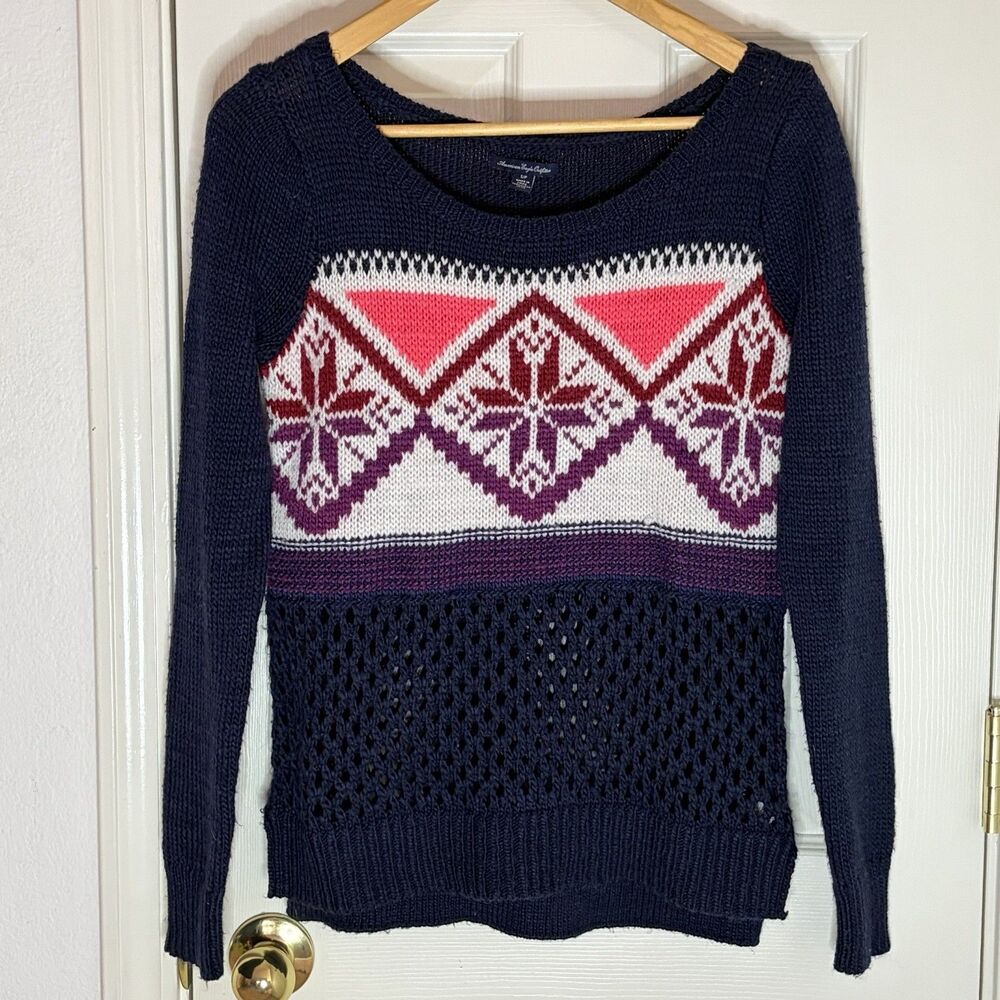 American Eagle Outfitters Nordic Sweater Wool Blend Partial Open Knit Women’s S